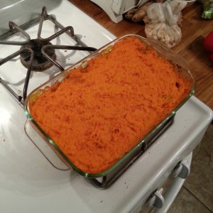 La De Blog - Vegetarian Shepherd's Pie with Carrot Sweet Potato Goat Cheese Topping